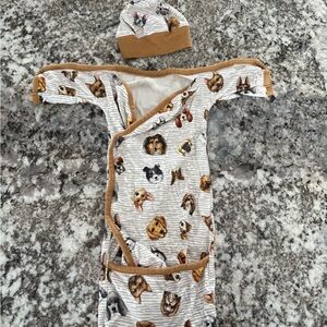 Perfectly preemie Adorable dog Print Baby outfit and Hat Set